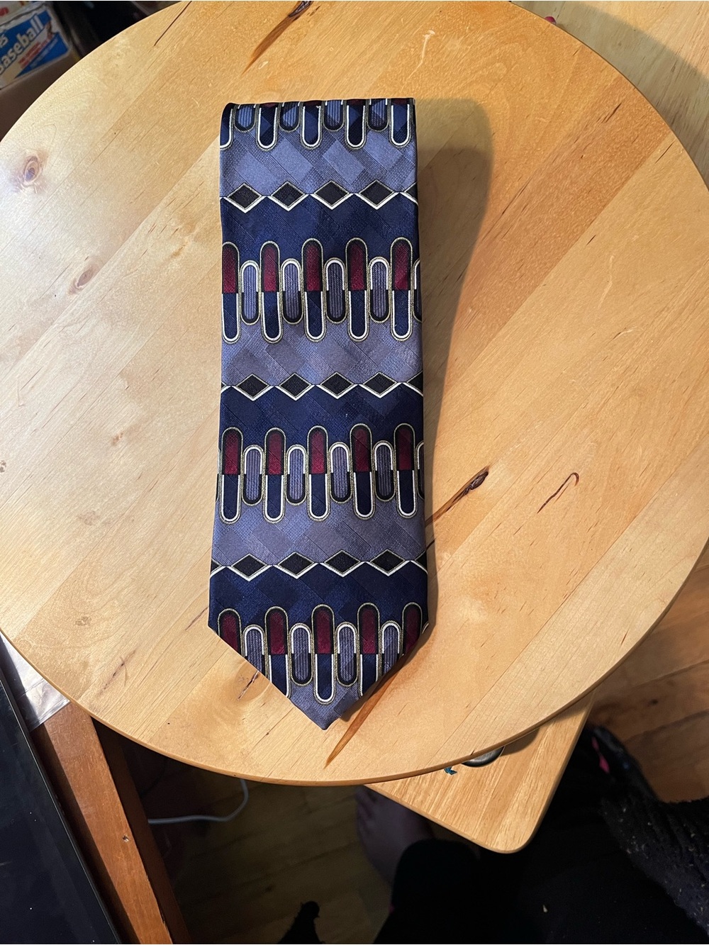 Classic Men's Tie in Navy, Gray & Burgundy with Geometric Motif